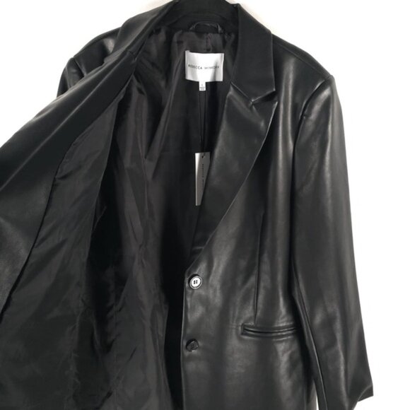 NWT REBECCA MINKOFF BLACK Faux Leather Blazer Jacket 2 Button & Pockets Sz M & L - Picture 6 of 13